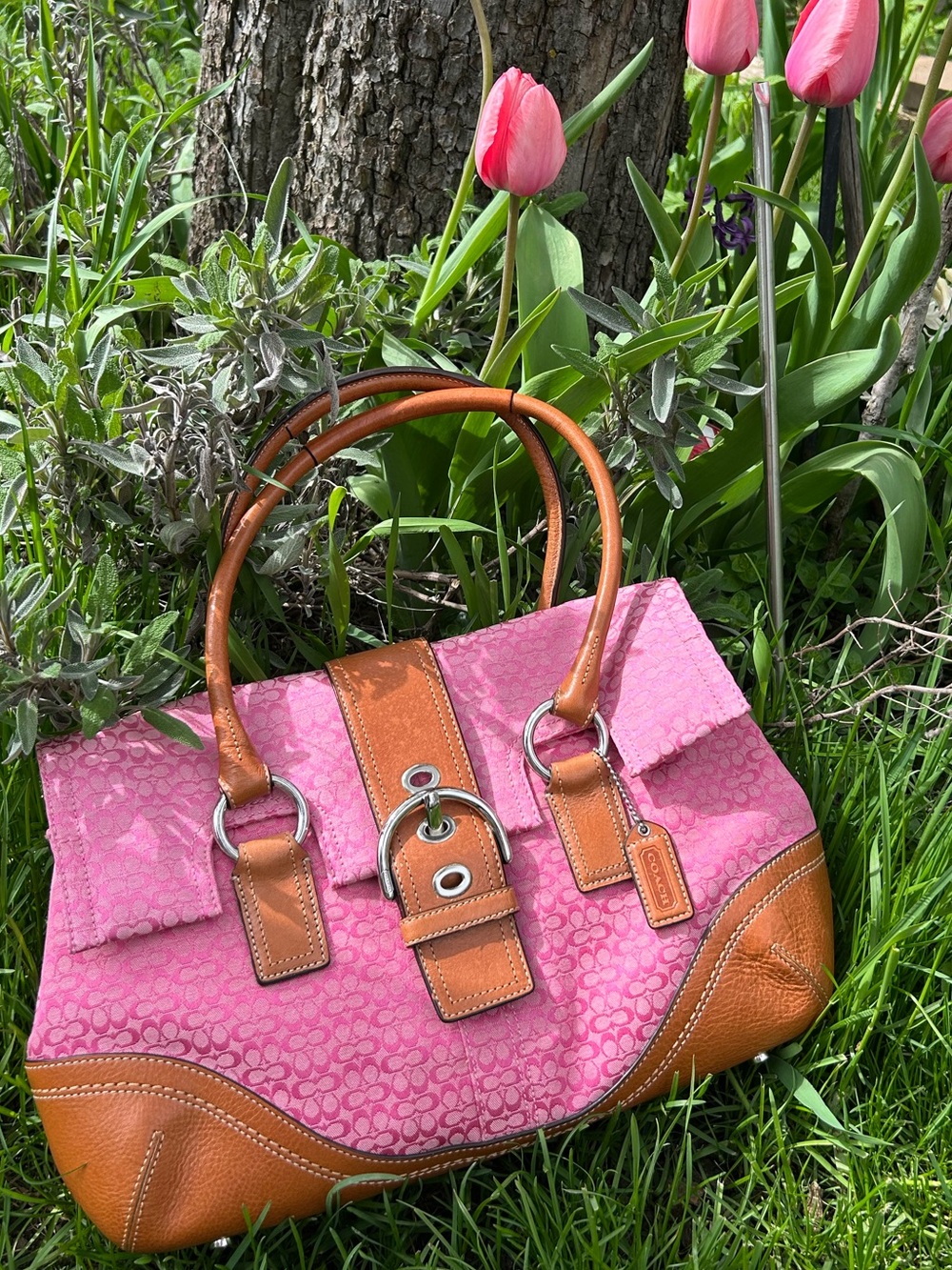 Pink Coach Soho Hampton Signature Satchel purse monogram Vintage